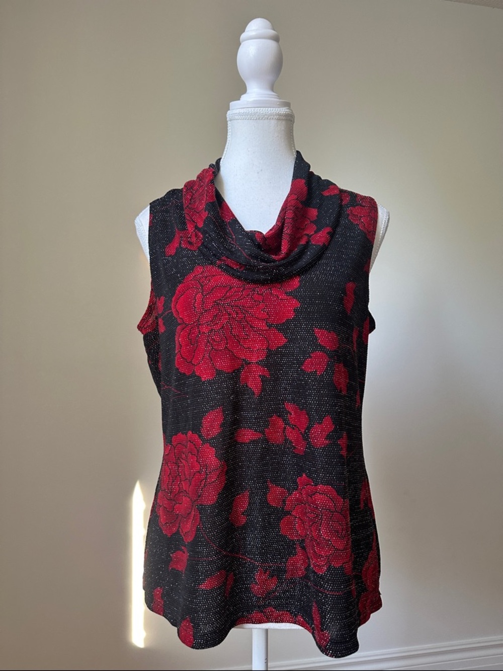IMPRESSIONS Y2K Whimsigoth Rose Sparkly Cowl Neck Sleeveless Top Size Medium